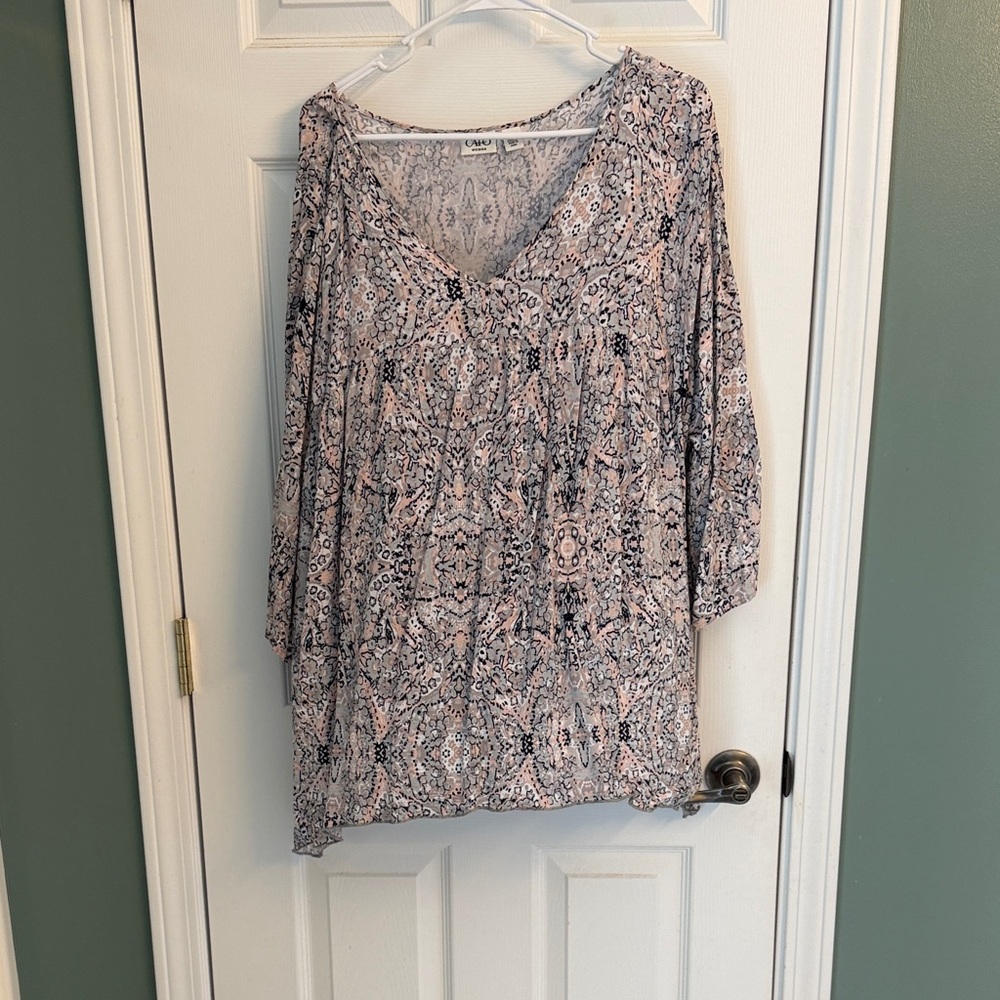 Cato Pink and Black Printed V-Neck Blouse